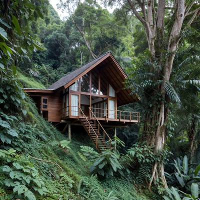 Wooden House on Jungle Hillside