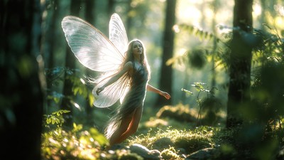 Fairy woman with wings in forest
