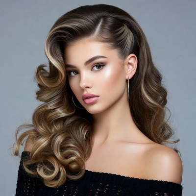 Woman with voluminous wavy brown hair