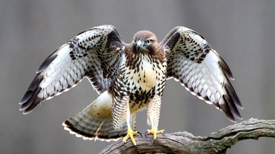 Red-tailed Hawk Spreading Wings on Branch