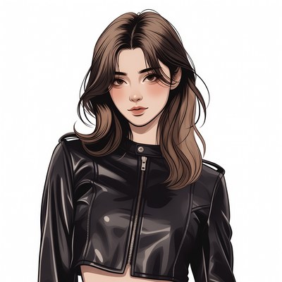 Anime girl in black leather jacket