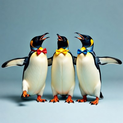 Three Penguins Wearing Bow Ties