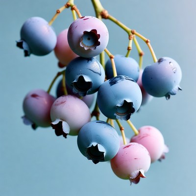 Cluster of Fresh Blueberries on Stem