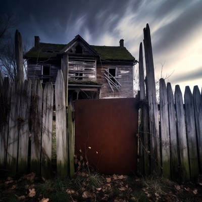 Abandoned haunted house with picket fence