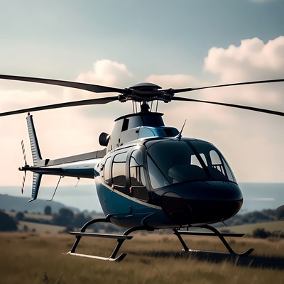 Blue Helicopter on Grassy Field