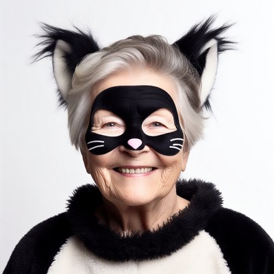 Elderly woman in cat costume