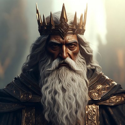 Elderly king with white beard and crown
