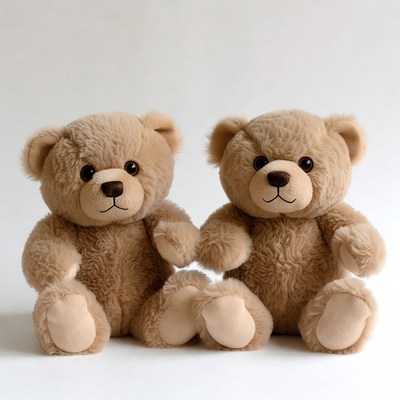 Two teddy bears holding paws