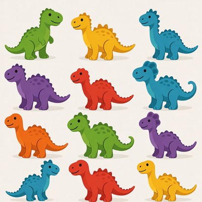 Colorful Cartoon Dinosaurs Illustration