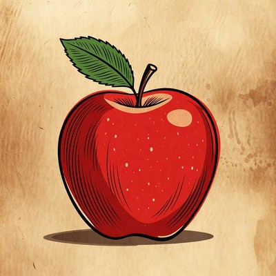 Red apple illustration with leaf