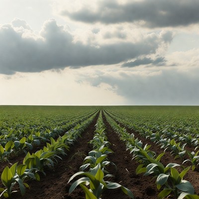 Corn Field Under Stormy Sky