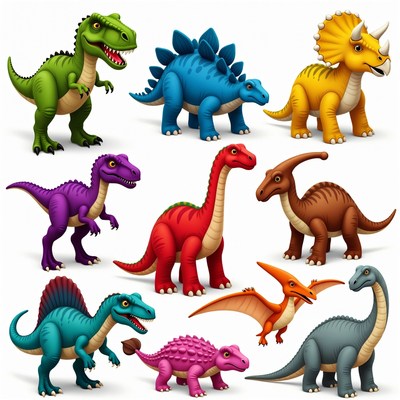 Colorful Cartoon Dinosaur Illustration Set