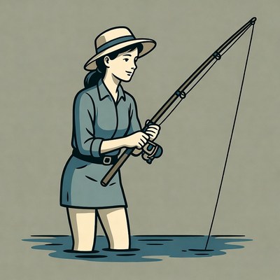 Woman fishing in water with hat
