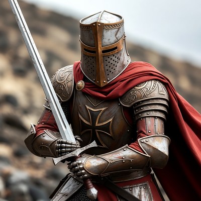 Knight Holding Sword in Armor