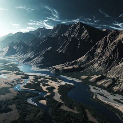 Majestic Mountains with Winding River