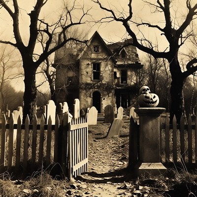 Haunted House with Jack-o-Lantern Cemetery