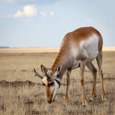 Pronghorn Antelope Grazing in Grassland