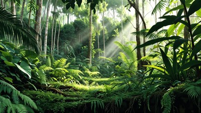 Sunlit Tropical Jungle Forest