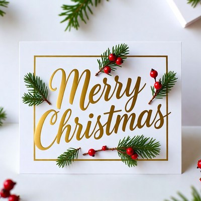 Merry Christmas Card with Holly