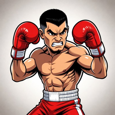 Angry muscular boxer in fighting stance