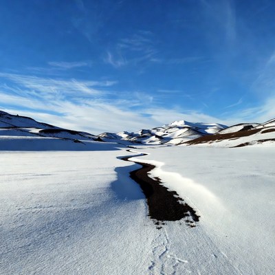 Snowy Valley with Winding River