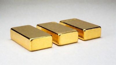 Three gold bars on white background