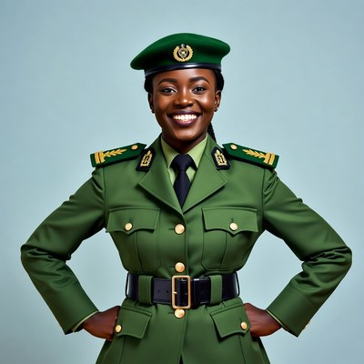 African woman in green military uniform