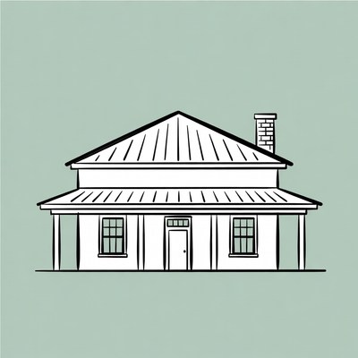 Line drawing of farmhouse house