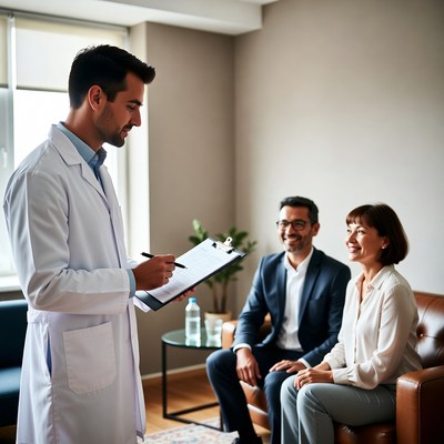 Doctor consulting middle-aged couple