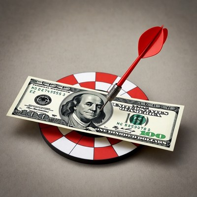 Red Dart Hitting $100 Bill Target