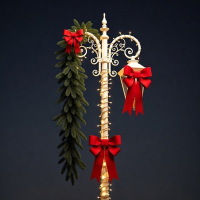 Christmas Street Lamp with Red Bows