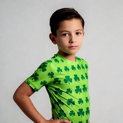 Boy in shamrock green t-shirt
