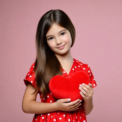 Girl holding red heart
