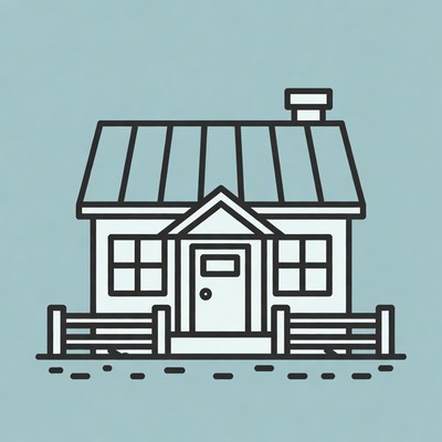 Cartoon house with fence