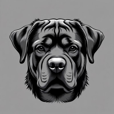 Black Rottweiler Dog Head Illustration