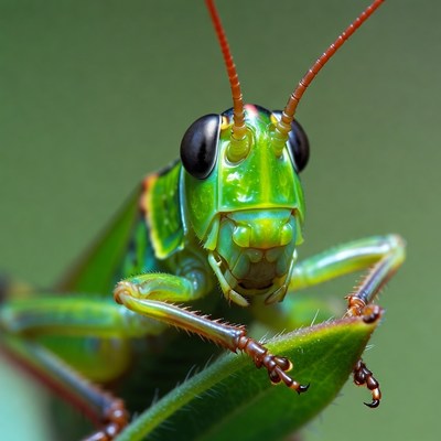 Green grasshopper on leaf