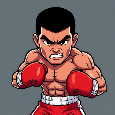 Muscular Boxer Man in Red Gloves