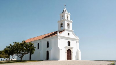 White church with red tile roof