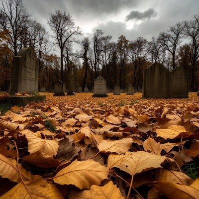 Autumn Cemetery with Fallen Leaves