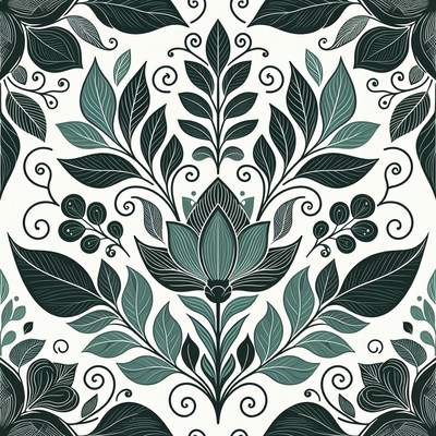 Green Lotus Flower Leaf Pattern