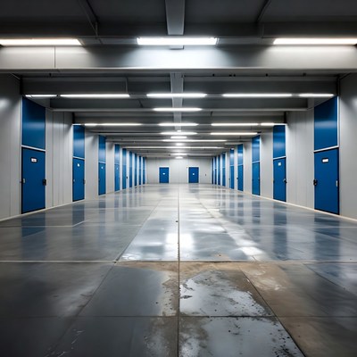 Empty Storage Unit Facility Hallway