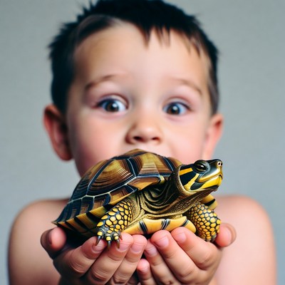Boy holding turtle