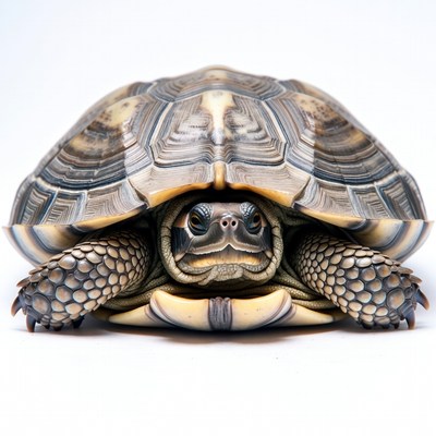 Close-up of ornate turtle on white background
