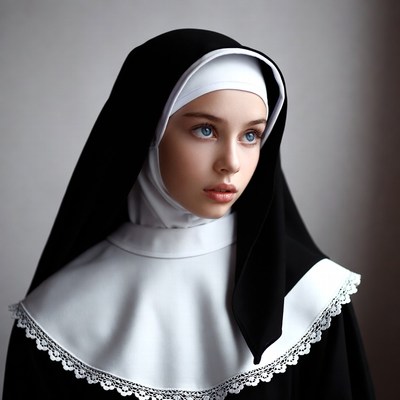 Young nun in black and white habit