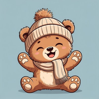 Cute baby bear in hat and scarf