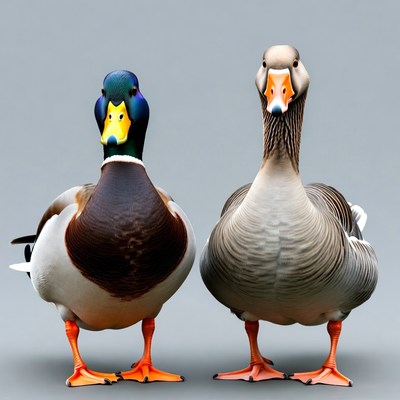 Duck and Goose Standing Together