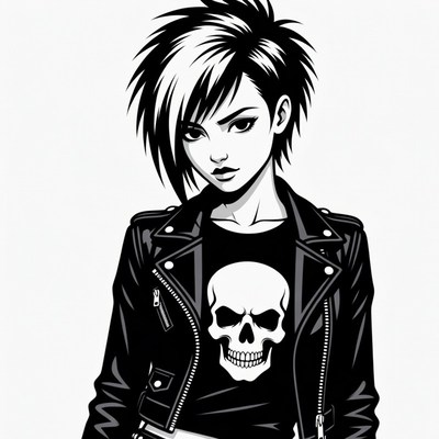 Punk girl with skull leather jacket