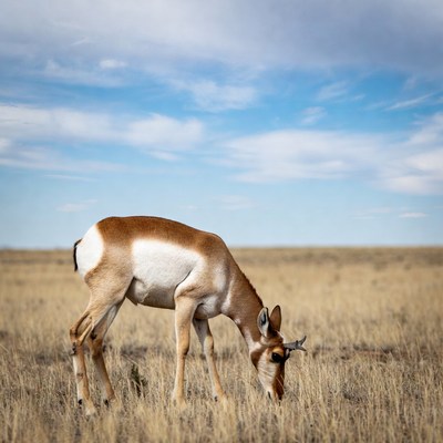Pronghorn antelope grazing in field