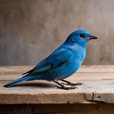 Blue bird on wooden surface