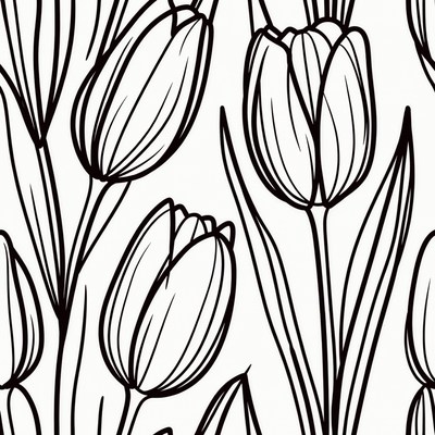 Black Outline Tulip Seamless Pattern